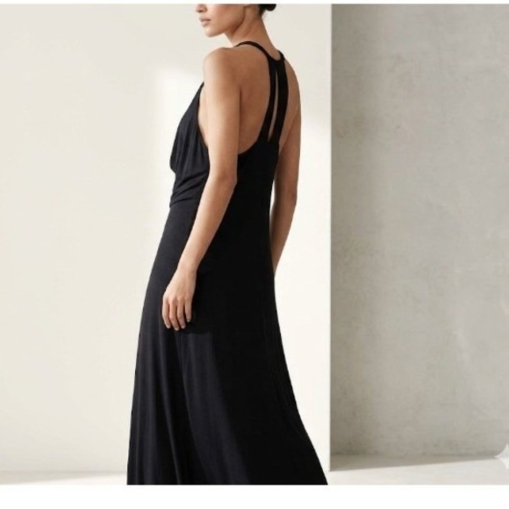 Black T-Back Cutout V-Neck Spaghetti Strap Jersey Maxi Dress
